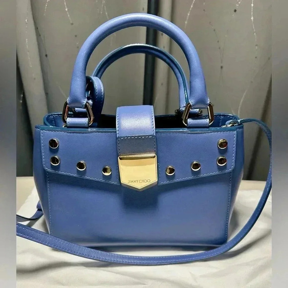 Jimmy‎ Choo Lockett Leather Studded Tote Bag With Crossbody Strap Denim VGC - Picture 2 of 10